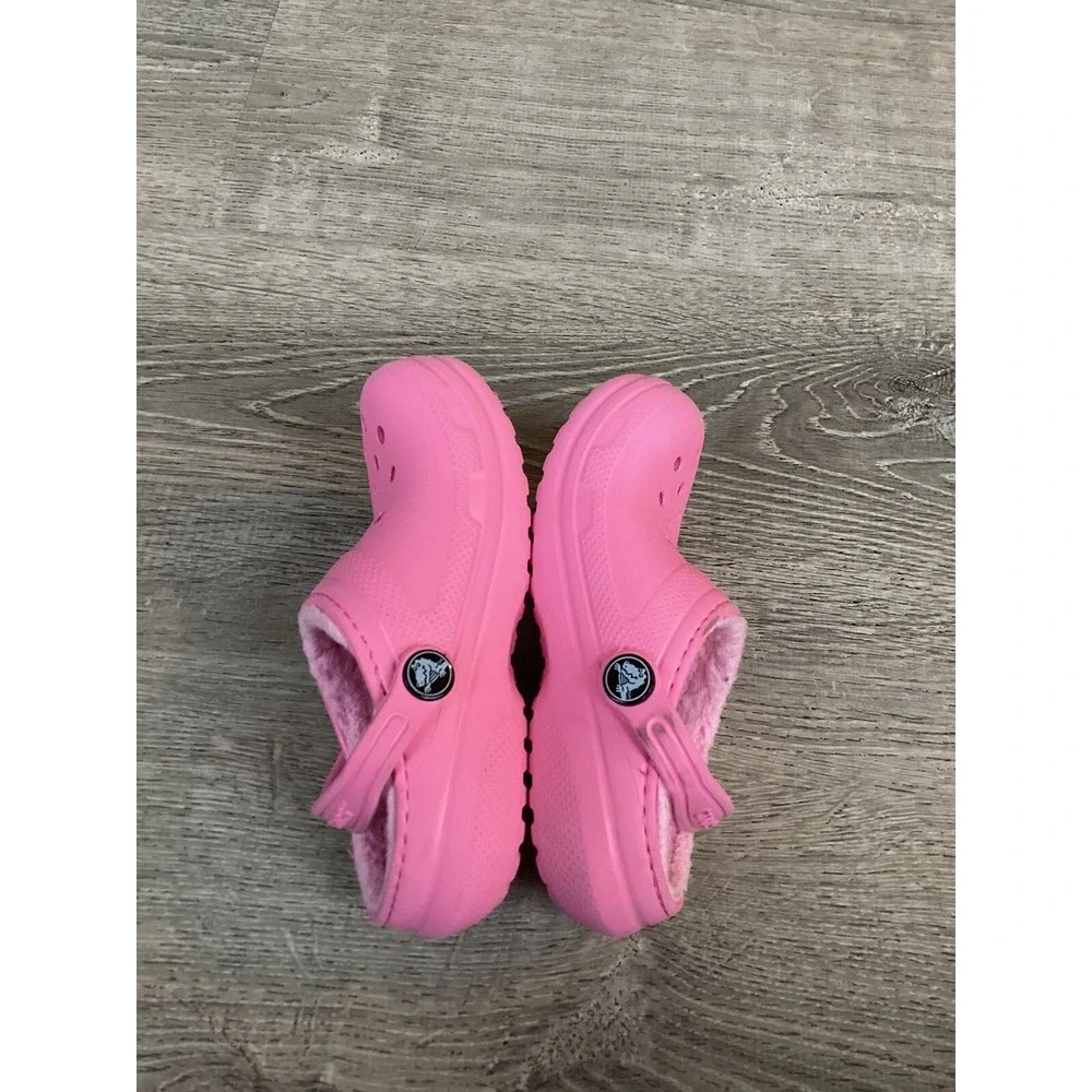Crocs Youth Girls Size 11 C11 Faux Fur Lined Pink Slip On Comfort Shoes 203506